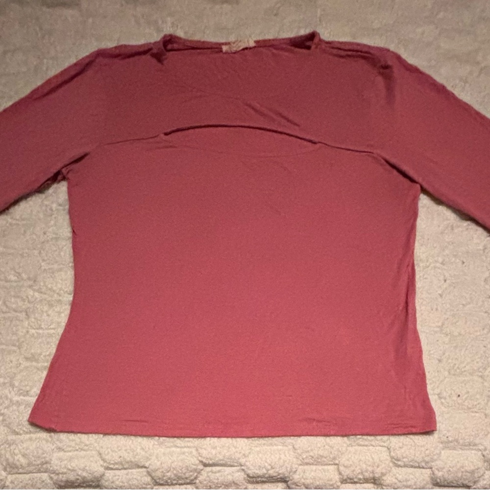 Chic Long Sleeve Pink Top, Open Cut Style in Front of Stylish Blouse -218
